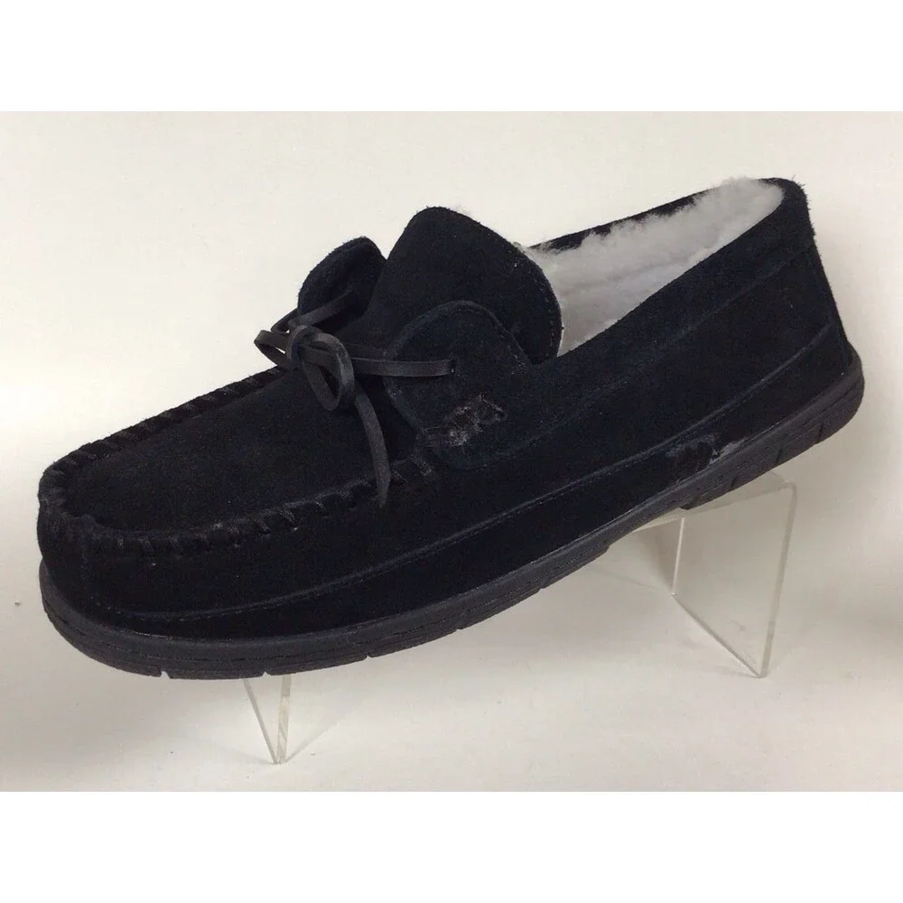 NEW LANDS’ END Men's Fuzzy Lined Lace Up Moccasin Slippers/Shoes (Size 9 M)